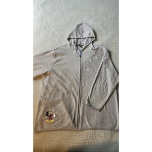 Mickey Unlimited Womens Gray Embroidered Full Zip Hooded Sweatshirt